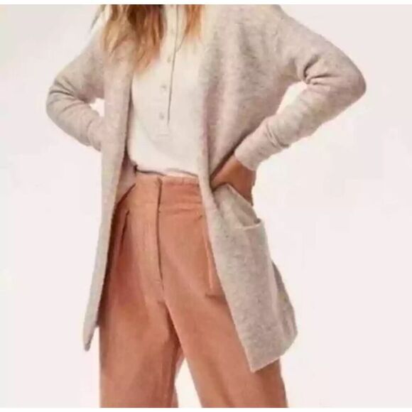 Aritzia Wilfred Free Aronson Alpaca Wool Blend Oatmeal Color Cardigan sz Small - Picture 10 of 10